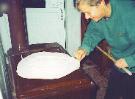 Nikki attempting to make homemade phyllo dough.  Photo by Panos Moldovanidis.
